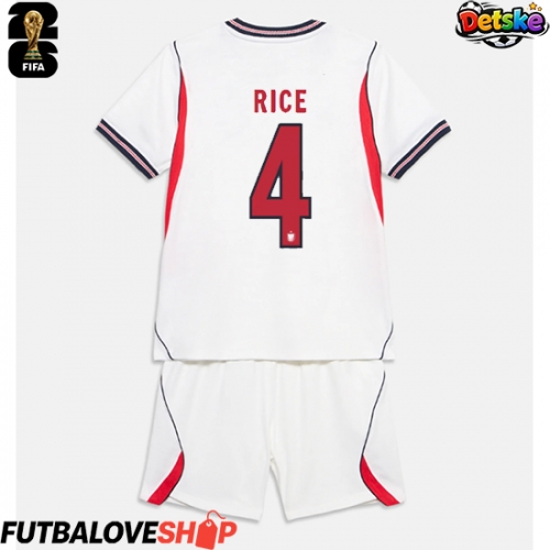 Dres Anglicko Declan Rice #4 Domáci pre deti MS 2026 Krátky Rukáv (+ trenírky)